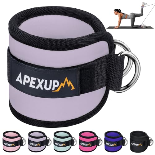 APEXUP Ankle Strap for Cable Machine, Ankle Resistance Bands, Cable Kick Back Ankle Straps for Gym, Glute Workouts, Leg Extensions, Adjustable Straps with Neoprene Padding Pastel Purple Sing
