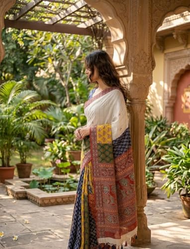Sari Kutchi KULIA imprimé bloc tissu fluide pour morphologie ajustée