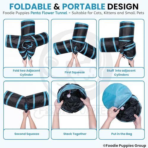 Image of Foodie Puppies Interactive Foldable Hiding 5-Way Straight Tunnel with Hanging Ball for Cats (Penta Flower Tunnel) | Puzzle & Training Cave Suitable for Cat, Kitten, Rabbit, Guinea Pig & Puppies