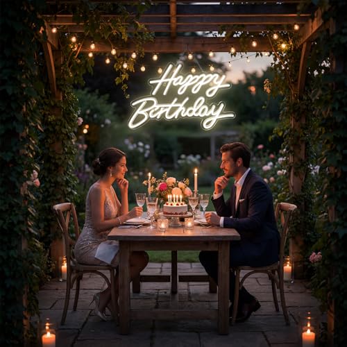 Happy Birthday Neon Sign for Wall Decor, LED Happy Birthday Light Up Sign, Dimmable LED Birthday Neon Light for Birthday Party Decorations Backdrop, Warm White - Thumbnail 6