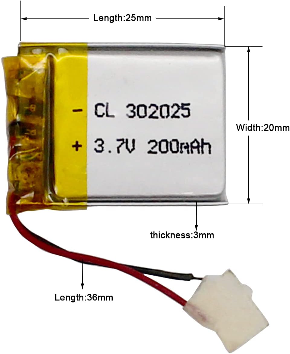 3.7V 200mAh Rechargeable Polymer Li Battery Stable 302025 Pack of 2