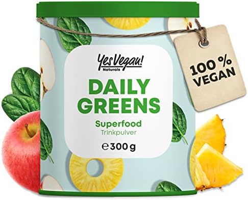 Daily Greens Superfood Pulver (300 Gramm) mit Vitaminen, Mineralstoffen, Veganem Protein und Ballaststoffen I Gerstengras, Vitamin D3, Vitamin B12, Zink I Smoothie Pulver