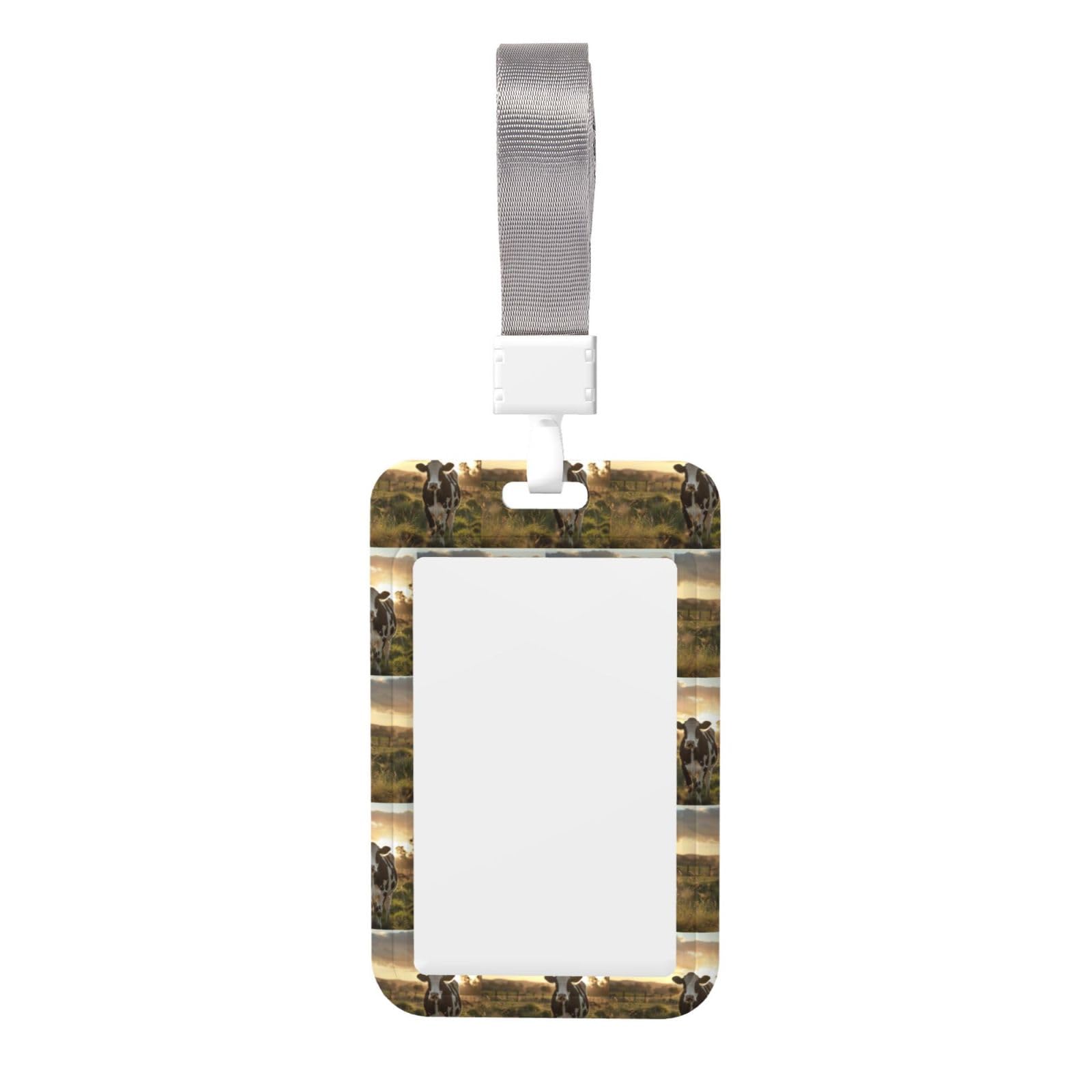 Dairy Cow Printed Id Badge Holder with Neck Strap Vertical Waterproof Name Card Holder for Office School