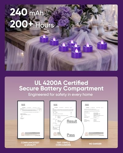 Image of Homemory Purple Tea Lights Candles Battery Operated, Flickering Flameless LED Votive Candles, Warm White Tealights for Halloween, Purple Wedding, Masquerade Party, Gothic Decor, Witchy Party, 12-Pack