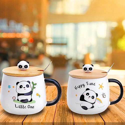 Image of BonZeal Ceramic Combo Gift Set of 2 Coffee Mugs Christmas Gifts for Kids Panda Mug with Lid Spoon Tea Coffee Cup Secret Santa Gifts New Year Gifts Gift for Birthday Mugs for Coffee 400 ml