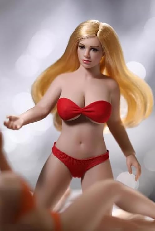 1/12 Scale Female Action Figure, 6 inch Seamless Soft Flexible Slightly Fat Female Figure Body Doll Model with Detachable Hand & Feet Shapes Accessories (Large Bust - Suntan Skin)