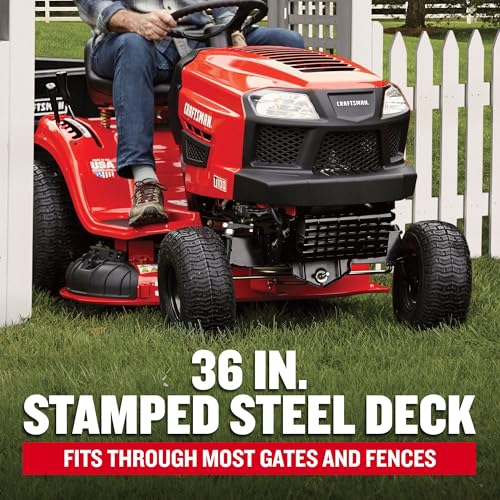 Image of CRAFTSMAN 36 inch Gas Riding Lawn Mower with 11.5 HP* Briggs and Stratton Single-Cylinder Engine, Gas Lawn Tractor with 7-Speed Transmission, Red /Black (13AC77XYA93)