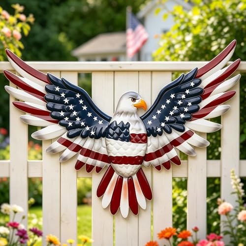 Large American Eagle Patriotic Wall Decor, 4th of July Decoration Metal Wall Art for Independence Day , 24" American Flag Bald Eagle Hanging Sculpture, Handmade Centerpiece for Indoor Bedroom Office Outdoor Decorations