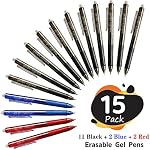 Lineon Erasable Gel Pens, 15 Pack Retractable Erasable Pens Clicker, Fine Point, Make Mistakes Disappear, 11 Black 2 Blue 2 Red Inks for Writing Planner and Crossword Puzzles