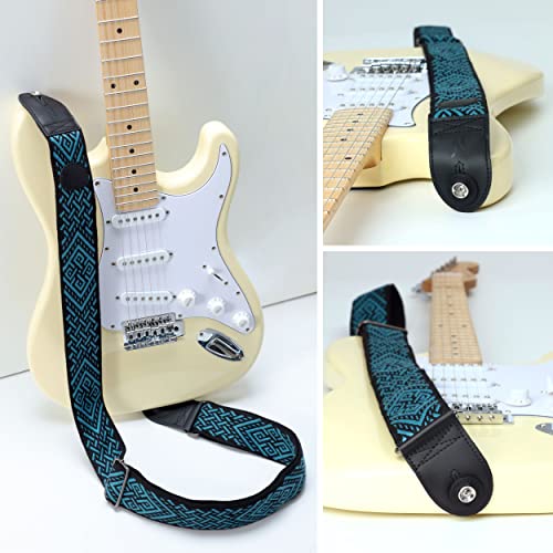 Nefelibata Guitar Strap With Pick Pocket, 2 Inch Thicker Woven Guitar Straps With Double Full Grain Leather Ends For Bass, Electric And Acoustic Guitars (Free Guitar Accessory Set) #TOP3