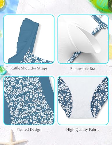 Image of Girls Swimsuit Ruffle Solid One Piece Bathing Suits 7-18 Years | Teen Bathing Suits for Girls Ruched Sleeveless Girls' Swimwear