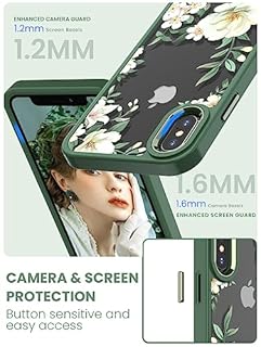 Dretal for iPhone X Case, iPhone Xs Case, [Military Grade Drop Tested] Hard Back & Soft Edge Slim Flower Women Girls Phone Protective Cover with 2 PCS Tempered Glass Screen Protector (Green)
