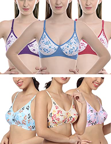 Image of FIMS - Fashion is my style Cotton Bra Non-Padded Non-Wired Bra for Women Combo Pack Girls Everyday Bra, Multicolor Cup B, Pack of 6