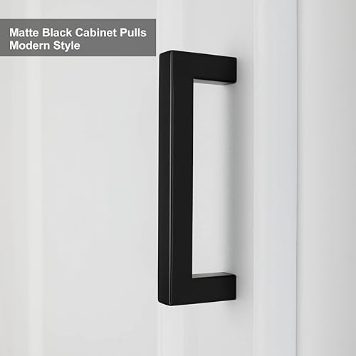 Miniatura 4 de Goldenwarm LSJ12BK. - Manijas de barra cuadrada para cajón de armario, color negro, herrajes negros modernos LSJ12BK para cocina y baños, manijas de