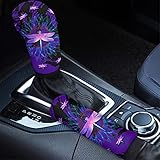 Coloranimal Bling Drasonfly Universal-Auto-Schaltbezug-Set für Damen, rutschfest, bequem, schweißabsorbierend, Handbremsabdeckung & Schaltknauf-Abdeckung, Auto-Zubehör für Frauen