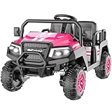 Electric Car for Kids, 24V 4 Seater Ride on Toys w/Parent Remote, 4 Wheeler Suspension, Max 220lbs Weight Capacity, Wireless, USB, Music, Radio, LED Light, Ride on Truck for Boy/Girl Ages 3-8, Pink