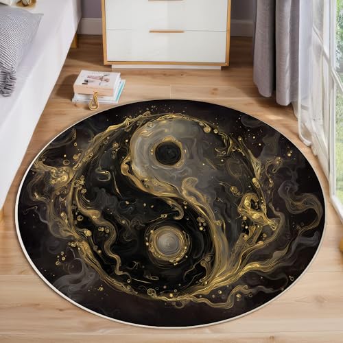 Tapis rond luxe oriental noir et or 160cm chic - 3