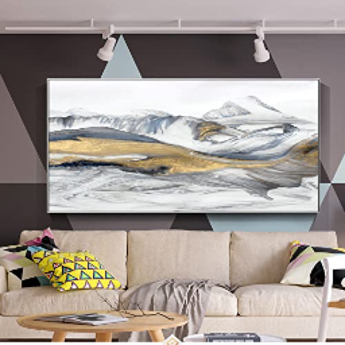 Paysage doré mur photos pour habiller un mur vide, toile montagne abstraite 50x100cm