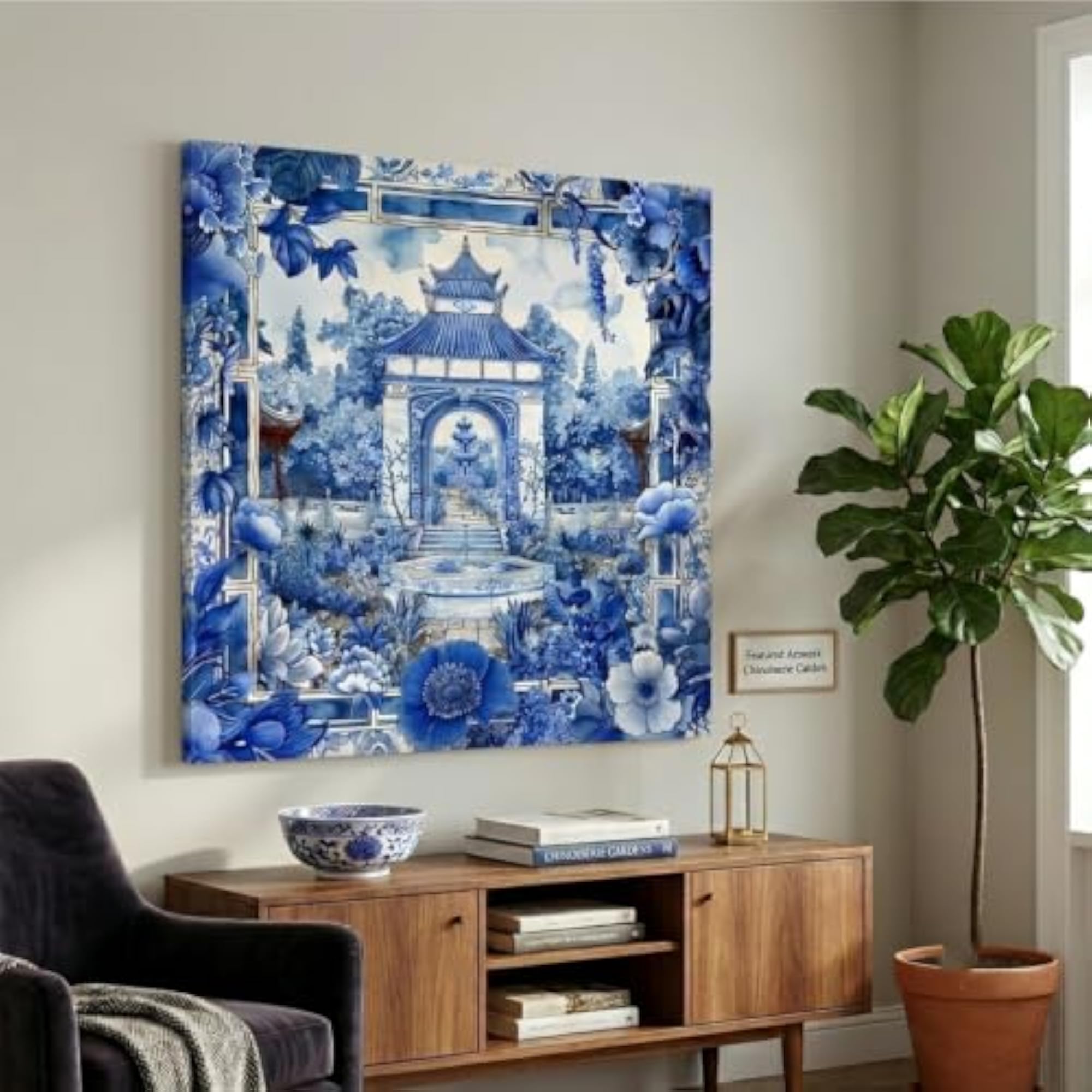 Decorative Wall Canvas with Blue Pottery Design