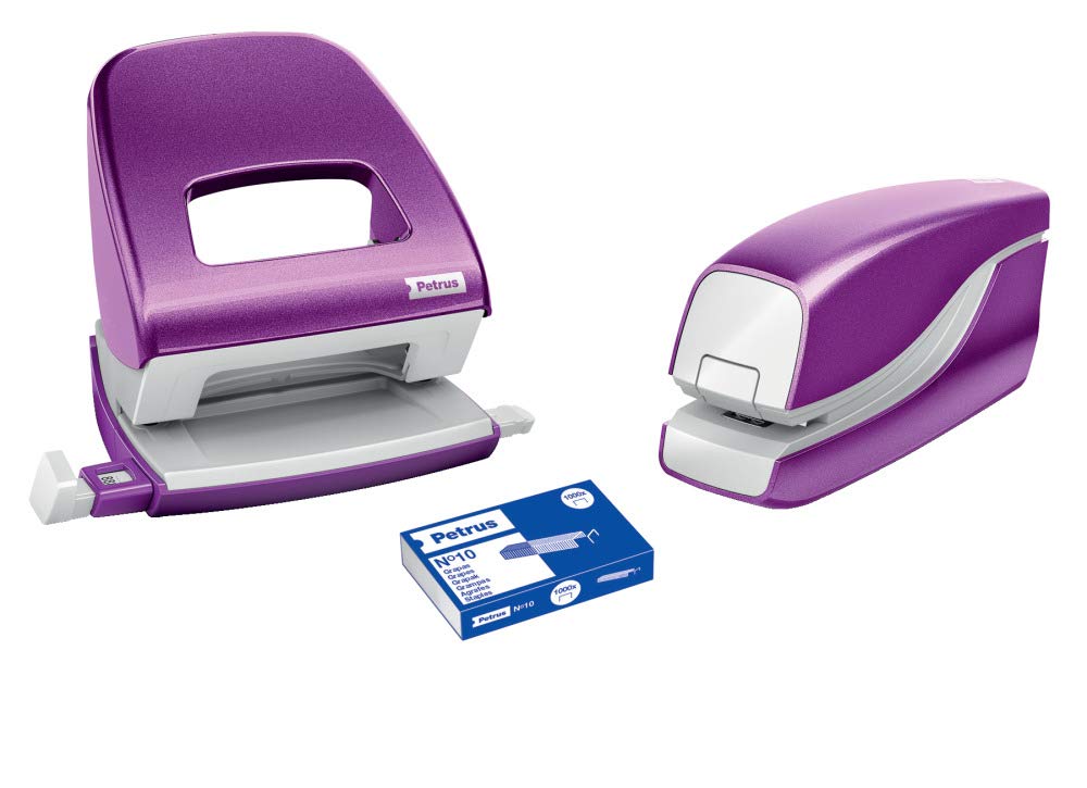 PETRUS 624825 - Grapadora eléctrica modelo E-310 (Alimentación 4 pilas 1,5V no incluidas) color violeta metalizado