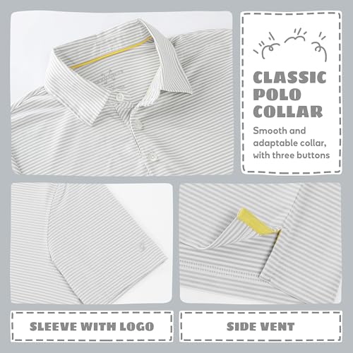 Image of Boys Polo Shirts Short Sleeve Striped Performance Moisture Wicking Dry Fit Golf Shirts for Boys Youth Kids