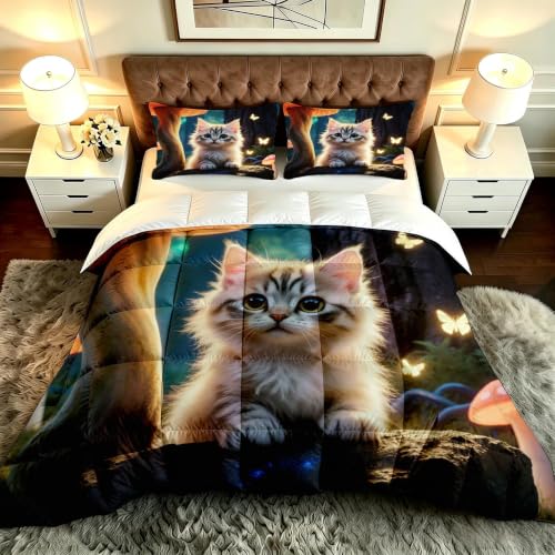 Edredón de gato y hongos de microfibra infantil para cama de 90 con fundas de almohada 2