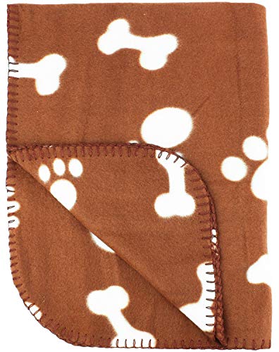 bogo Brands 30x21 Inch Dog/Cat Fleece Blanket - Bone and Paw Print Assorted Color Pet Blankets (Brown)