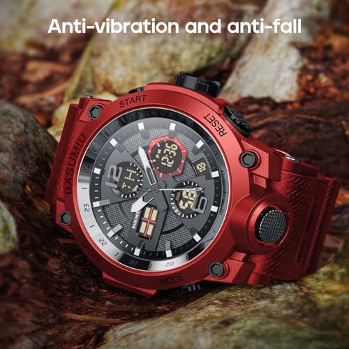 Pienolan Mens Sports Wrist Watches Analog Digital Tactical Military Watch Waterproof Gold Watches for Men (C-Red) - Image 4