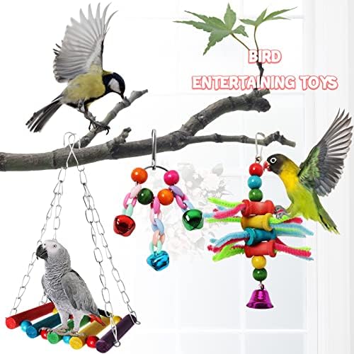 PietyPet Bird Toys Swing Hanging Standing Chewing Toy, 6 pcs Bird Parakeet Toys Cage Accessories for parakeets, Cockatiel, Parrot
