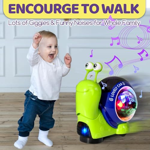 Image of Hunfur Auto-Sensing Snail Crawling Toy,Dynamic LED Lights Music Interactive Toy for Baby Infant Boy Girl, Funny Birthday for Toddler