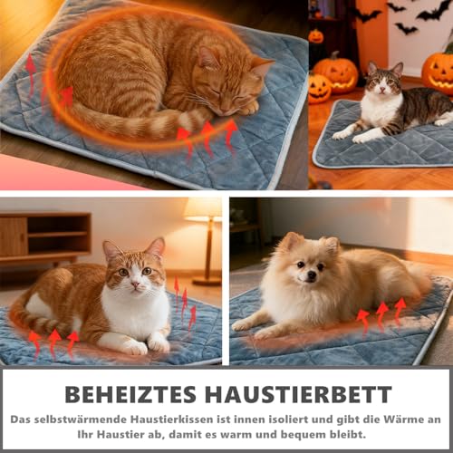 Norhogo thermo matte tiere, wärmekissen hund, wärmekissen kleintiere, katzenhöhle warm, wärmedecke hasenstall, selbstheizende decke, wärmematte katze für Katze Welpen Reise Camping, 40x50cm Marineblau