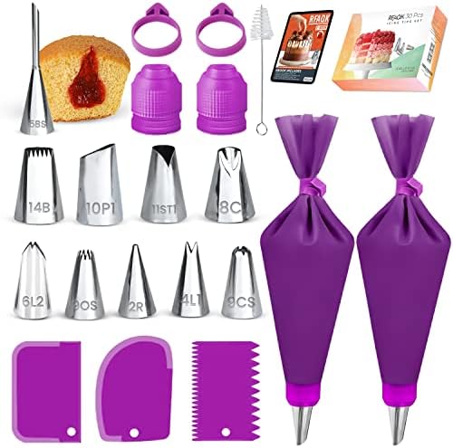 30PCs Cake Decorating Kit for Beginners, Icing Bags and Tips Set, Cupcake Decorating Kit and Frosting Piping Kit for Cake Decorations, 10 Disposable Piping Bags,2 Reusable Frosting Bags, 10 Icing Tips