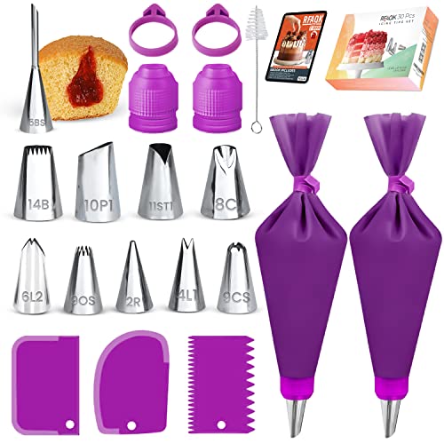 30Pcs Cake Decorating Kit For Beginners, Icing Bags And Tips Set, Cupcake Decorating Kit And Frosting Piping Kit For Cake Decorations, 10 Disposable Piping Bags,2 Reusable Frosting Bags, 10 Icing Tips #TOP9