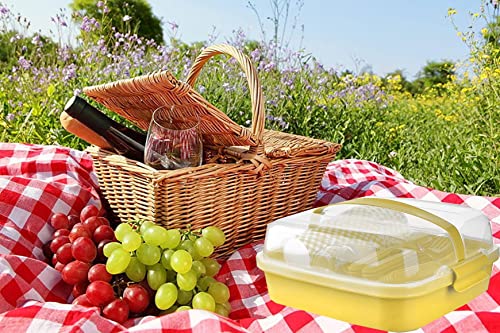 33 Piece Plastic Picnic Set For Camping Outdoor With Carry Case And With Tablecloth Picnic Blanket, (Set For 6), Unbreakable Plates, Cups, Forks, Knives, Spoons Set Of 6, Bpa Free (Yellow) #TOP2