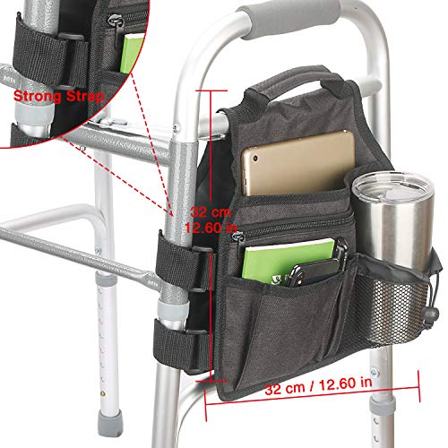 Side Walker Bags,Walker Organizer Pounch For Rollator And Folding Walkers,Walker Side Accessories For Elderly, Seniors, Handicap, Disabled (Double Sided) (Black) #TOP1
