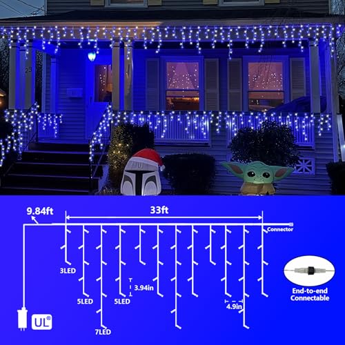 QITONG Blue and White Icicle Lights for Outside, 33ft 400 LED String Light Indoor Plug in, 8 Modes Connectable Icicle Christmas Light Clear Wire by QITONG - Image 2