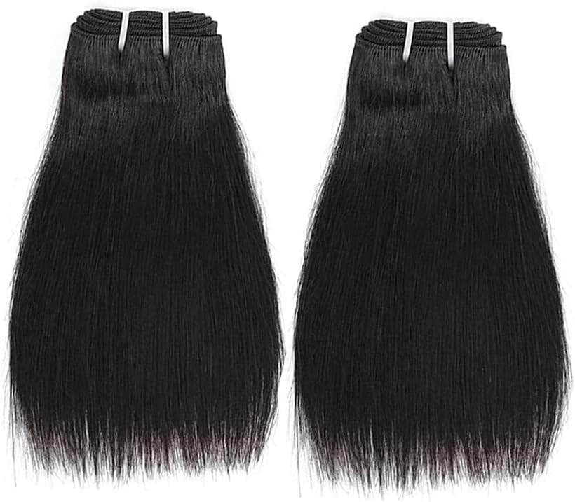 Short Human Hair Bundles 8inch Straight Human Hair Bundles 100% Unprocessed 9A Brazilian Virgin 2 Bundles Human Hair Weave Extensions 50g/Bundle Natural Color (8"8")