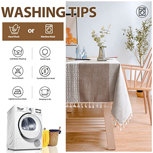 BESBESME-Table-Cloth-Rustic-Linen-Boho-StyleKitchen-Dining-Room-Double-Striped-Farmhouse-Tablecloths-for-Rectangle-Tables-Washable-Wrinkle-Resistant-Table-CoverOblong55x866-8-Seats-Khaki BESBESME Table Cloth Rustic Linen Boho StyleKitchen Dining Room Double Striped Farmhouse Tablecloths for Rectangle Tables Washable Wrinkle Resistant Table CoverOblong55x866 8 Seats Khaki