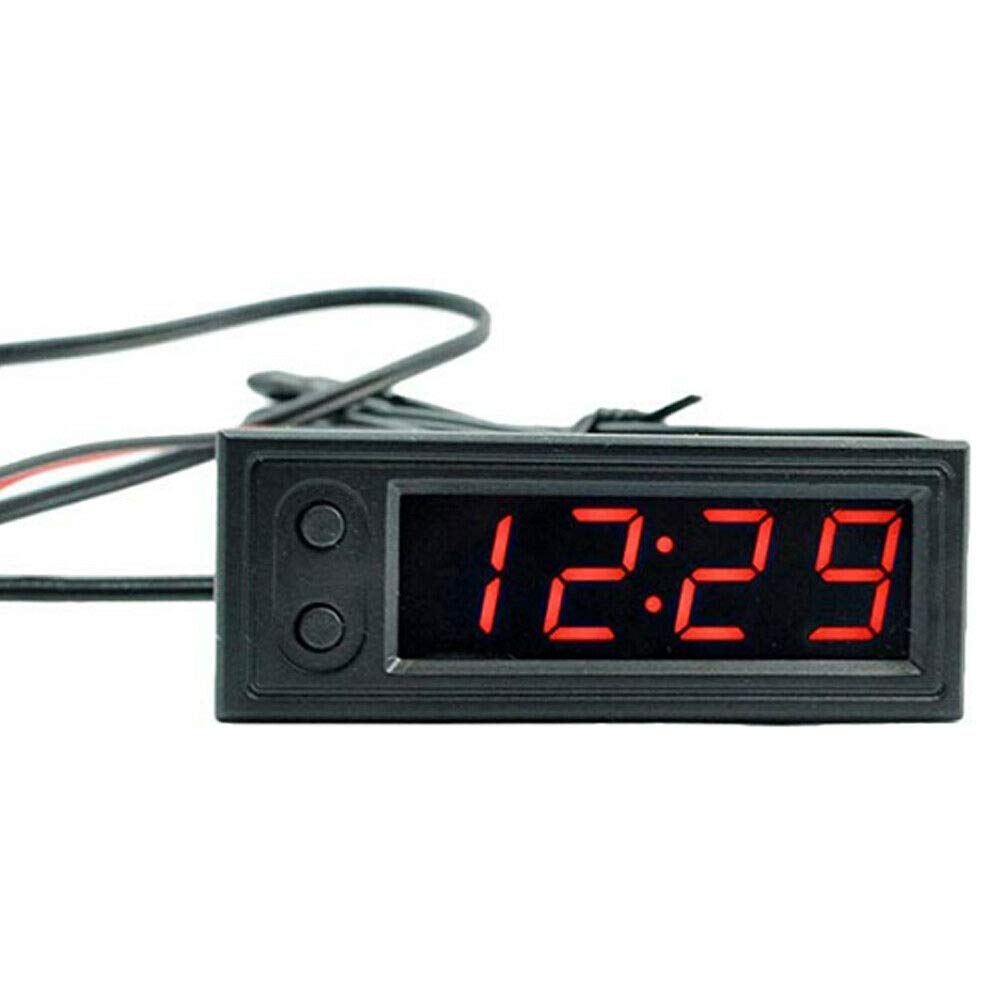 Car LED Temperature Clock - Electric Digital Temperature Voltmeter Gauge With Light - 12V 3 in 1 Car Decorative Accessories
