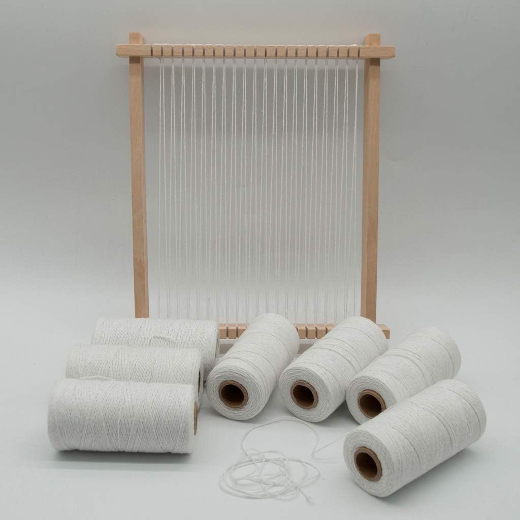 2 Roll 1mm White Pure Cotton Warp Thread Yarn for Weaving Carpet Tapestry Rug Knitting