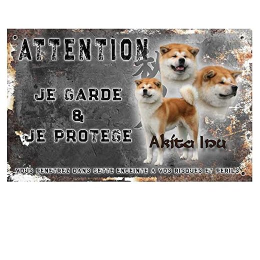 Pets-Easy.com Cartel Atención al perro personalizado Akita inu Fauve - pre perforado y tornillos incluidos. De 30 cm a 15 cm…