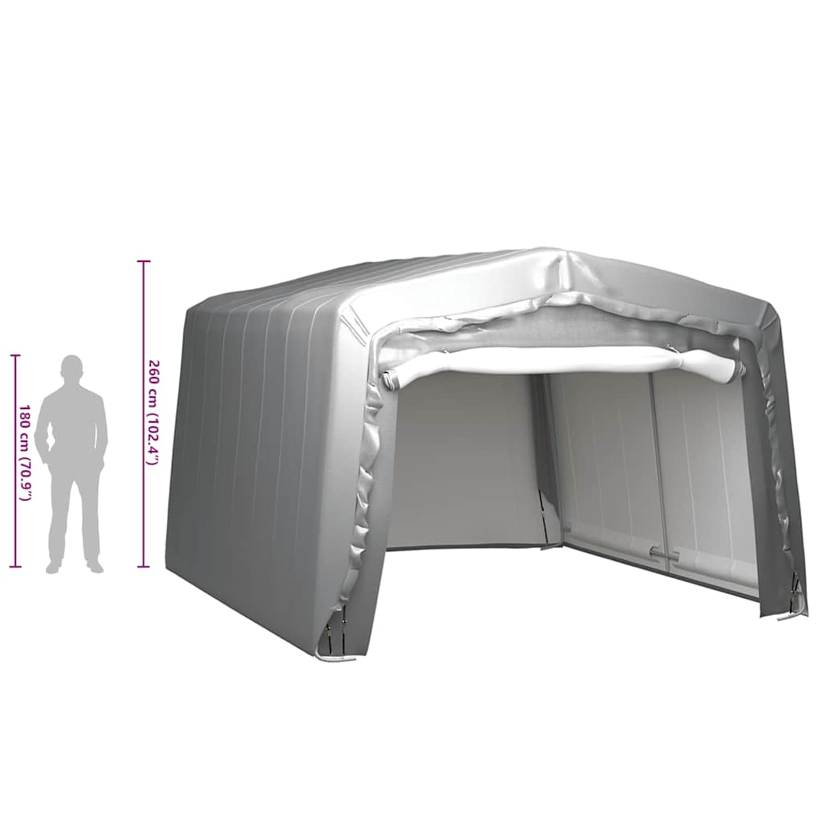 Namiot magazynowy 370 x 370 cm, stalowy, szary – odporny na działanie wody i promieni UV, do wyposażenia outdoorowego, na imprezy i do przechowywania w ogrodzie