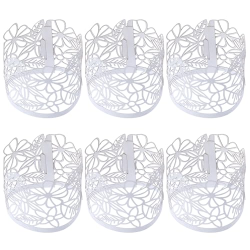Artibetter Lot de 50 Abat-jours Cylindriques en Papier Blanc pour Bougies, Abat-jour Creux à Motifs Fleurs et Feuilles, Décoration Mariage, Photophore Papier pour Ambiance Chaleureuse