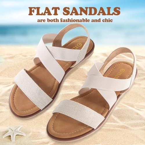 Women's Elastic Flat Sandals - Comfort Open Toe Elastic ankle strap Slip on Casual Walking Summer Shoes4