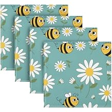 Cloth Dinner Napkin - Bees Daisies Teal Reusable Table Napkins 20x20in for Wedding Hotel Party Set of 4