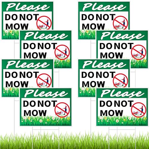 Soaoo 8 Pcs Please Do Not Mow Sign with Metal H Stake 12 x 9 Inches No Mow May Yard Flag Double Side Corrugated Plastic Garden Sign Outdoor for Lawn Yard Garden Decor Easy to Install