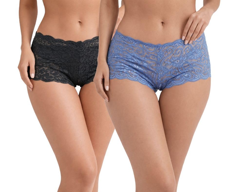 Women’s Lace Boyshort Panties Pack of 2 | Floral Lace Fabric Mid Waist Hipster Underwear | Soft Stretchable Fancy Panty Combo for Women-picture-16