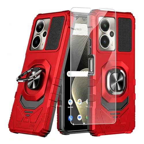 for Cricket Outlast 5G 2024 / ATT Motivate Pro 5G Case with Screen Protector Dual Layer Hybrid Duty Defender Protection Sleek Rugged Reinforced Cushion Corner Kickstand Shockproof Bumper Cover Red