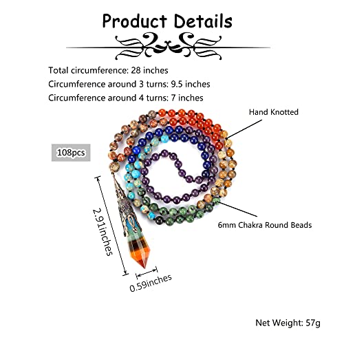 GEHECRST Natural 7 Chakra 108 Mala Prayer Beads Necklace with Reiki 12 Faceted Healing Crystal Pointed Pendant Multilayer 6mm Gemstones Beads Bracelet Mens Women Jewelry for Meditation, Protection - Thumbnail 3