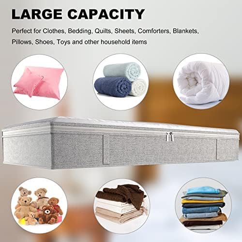 Amazon Brand - Umi Underbed Storage Bag 2 Pack Large Underbed Storage Containers with Handles & PVC Clear Lid, 90L Underbed Organizer for Quilts, Blankets, Clothes, Bedding, Duvet - Ash Grey